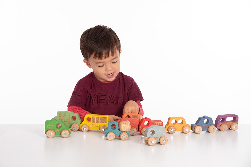 Rainbow Wooden Vehicles (12pcs) - Play‘n’Learn – Educational Resources